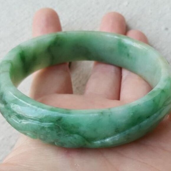 57mm Certified Type A Jadeite Bangle Grade A Green Floating Flower Red Dots - Picture 7 of 12